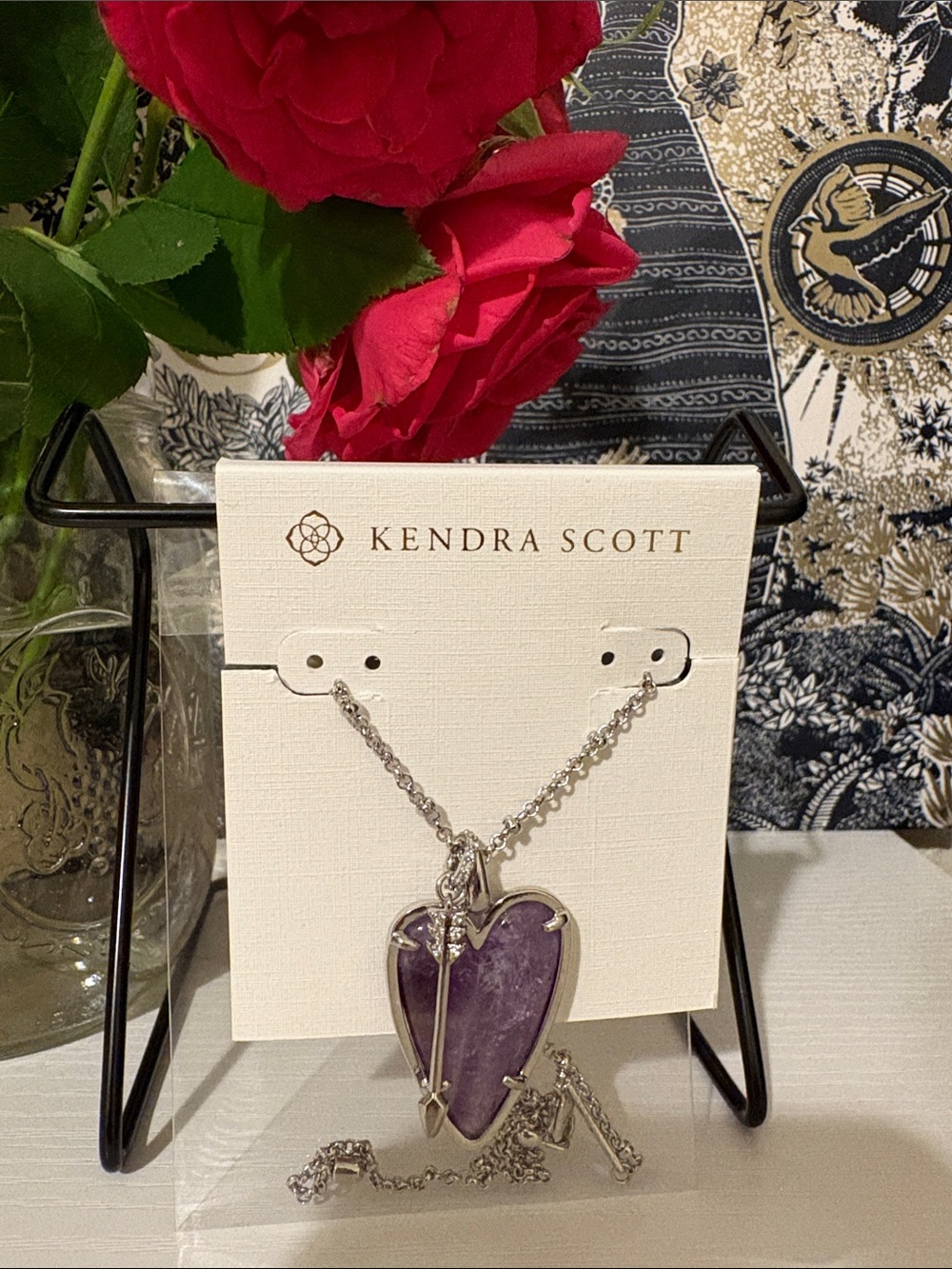 Kendra Scott Silver Necklace with Purple Heart Pendant